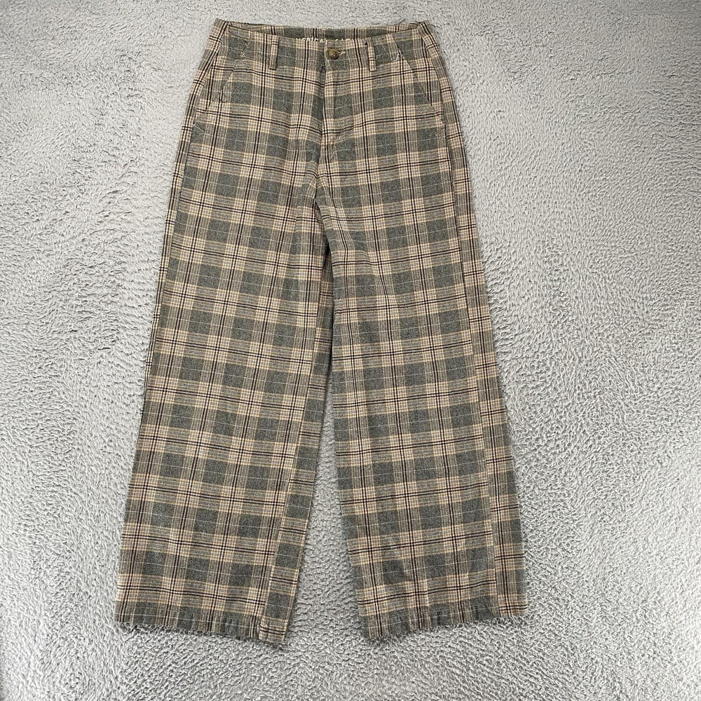 American Eagle Academia Pants Womens 4 Short Wide Leg Plaid‎ Relaxed Baggy